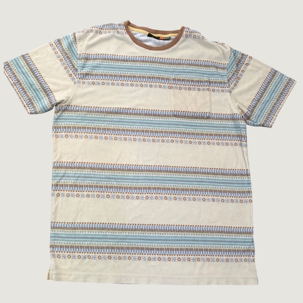 Howler Bros Mens sz L Terry Cloth western  T-Shirt Surf Beach Cream Blue Brown